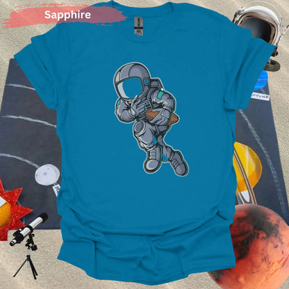 Astronaut Playing Football T-Shirt - S / Sapphire - Physical Item