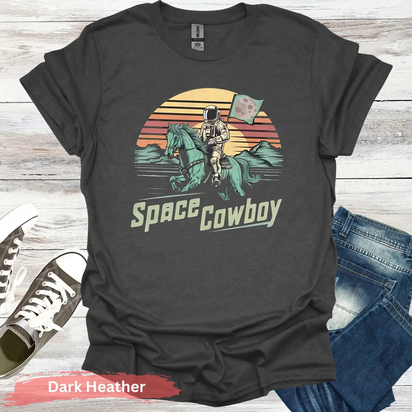 Astronaut Riding Horse T-shirt - S / Dark Heather - Physical Item