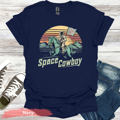 Astronaut Riding Horse T-shirt - S / Navy - Physical Item