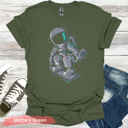 Astronaut Skateboard T-Shirt - S / Military Green - Physical Item