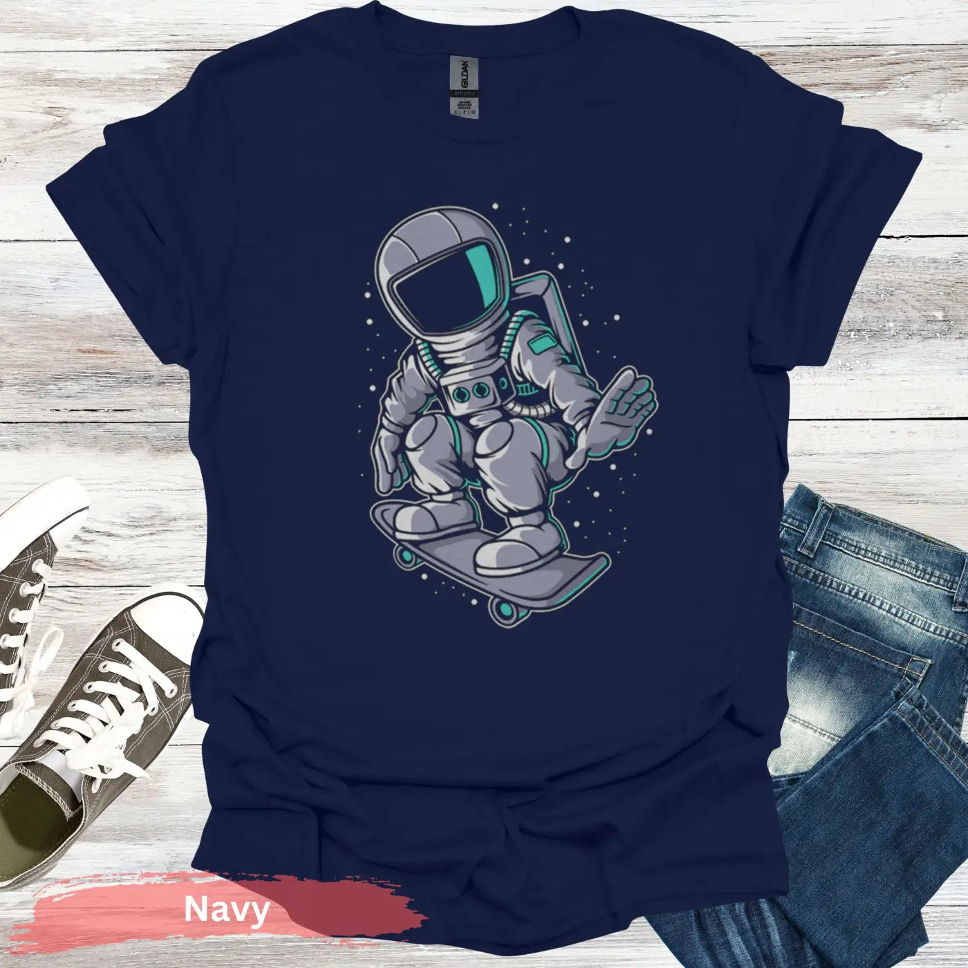 Astronaut Skateboard T-Shirt - S / Navy - Physical Item