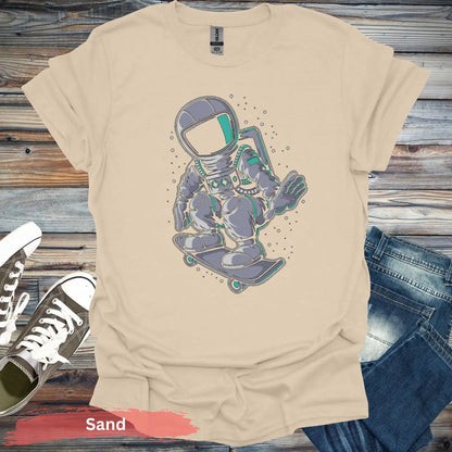 Astronaut Skateboard T-Shirt - S / Sand - Physical Item