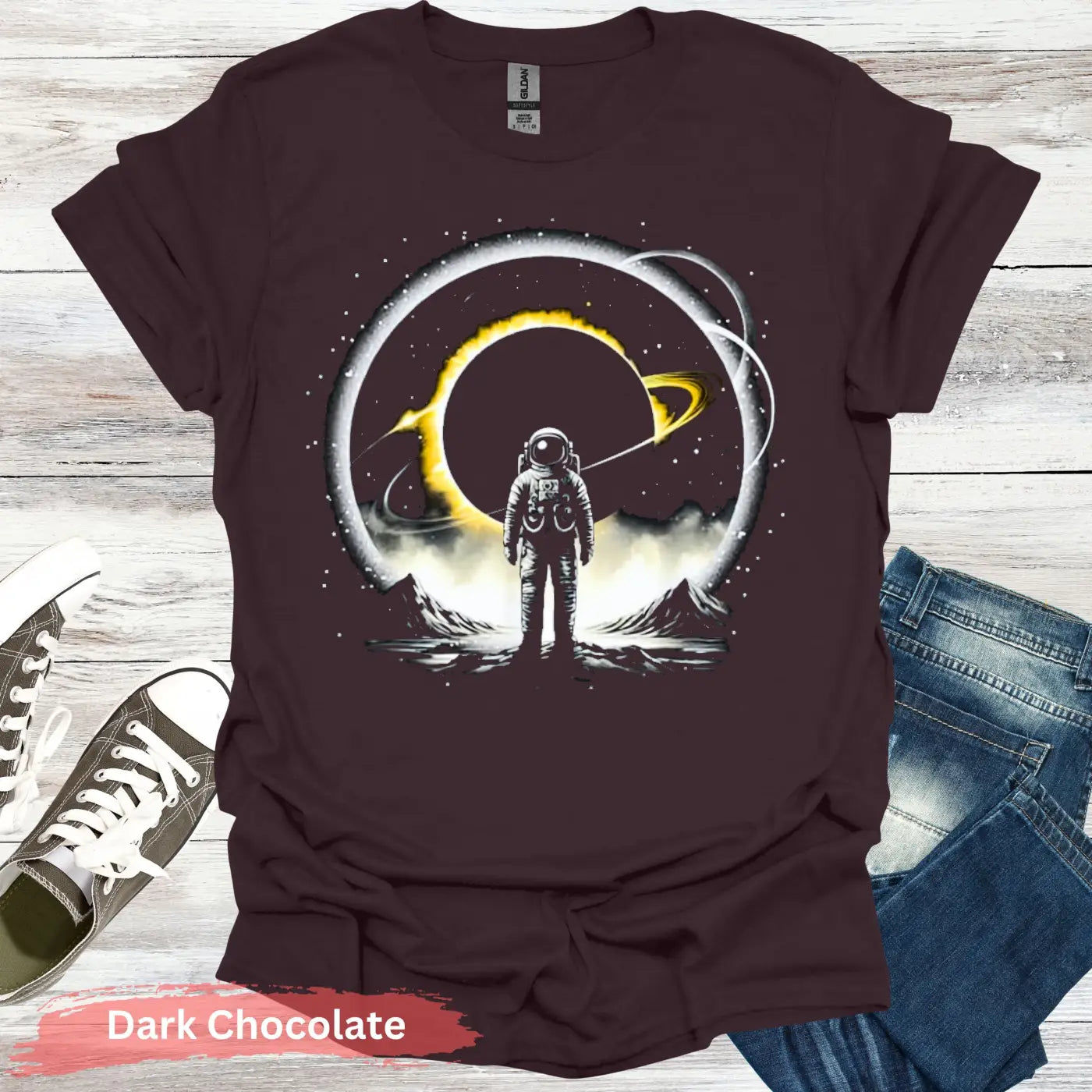 Astronaut Solar Eclipse T-shirt - S / Dark Chocolate - Physical Item