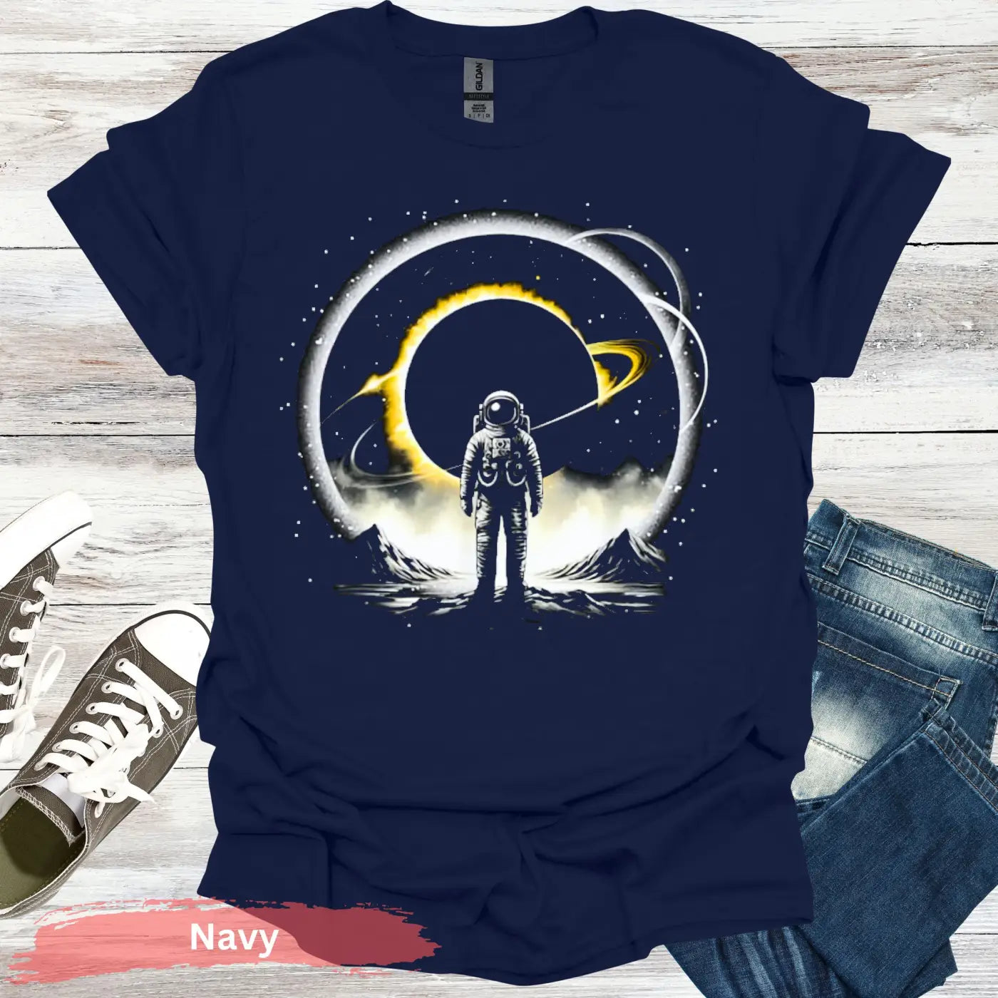 Astronaut Solar Eclipse T-shirt - S / Navy - Physical Item