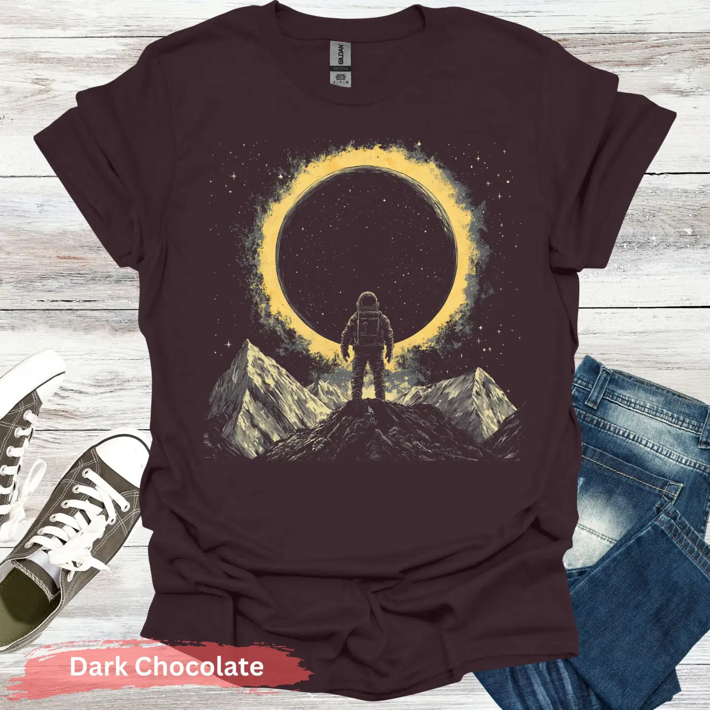 Astronaut Sunburst T-Shirt - S / Dark Chocolate - Physical Item