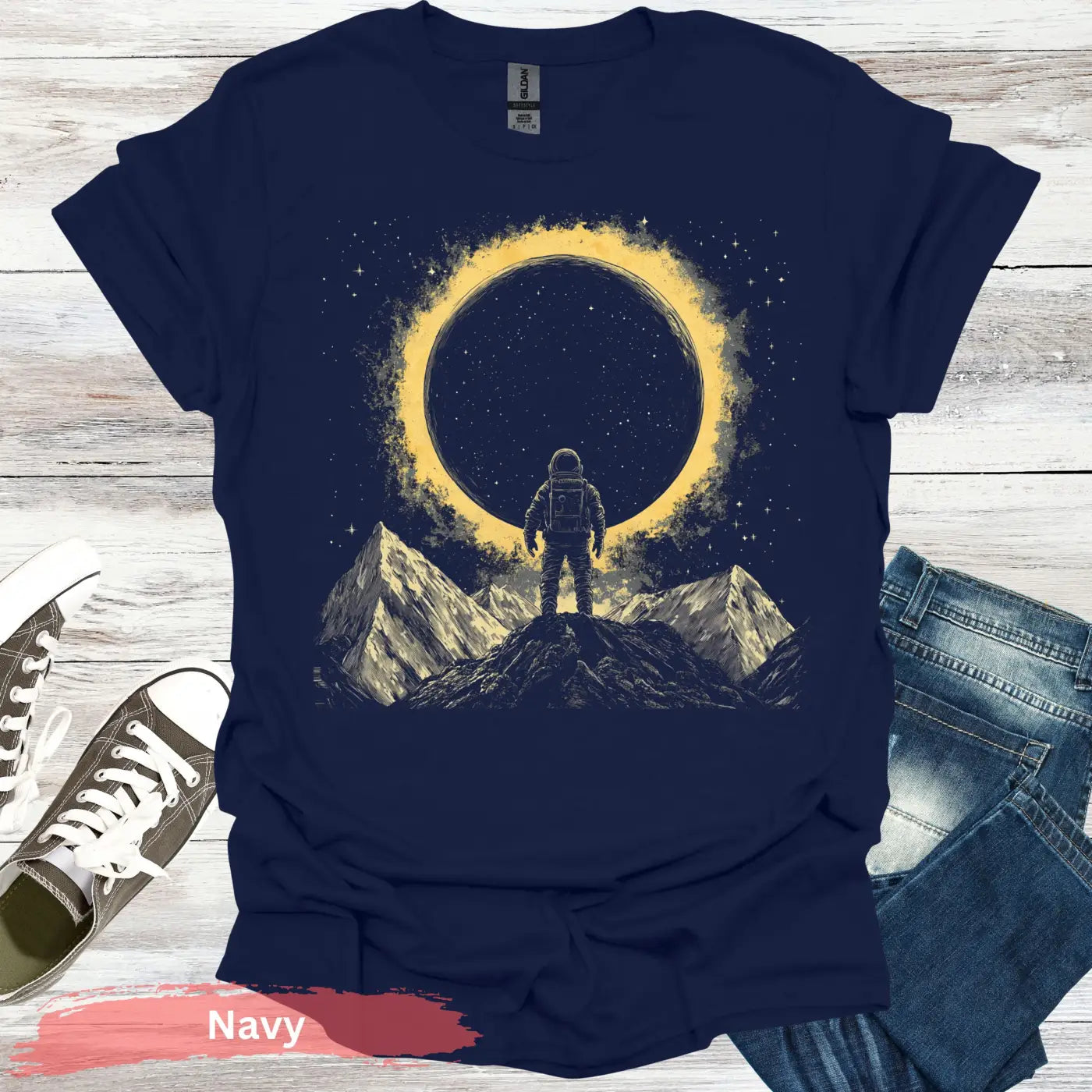 Astronaut Sunburst T-Shirt - S / Navy - Physical Item