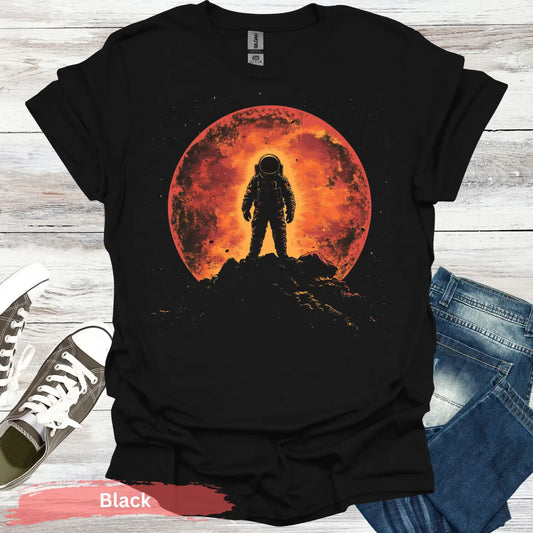 Astronaut with Distressed Sun T-shirt - S / Black - Physical Item