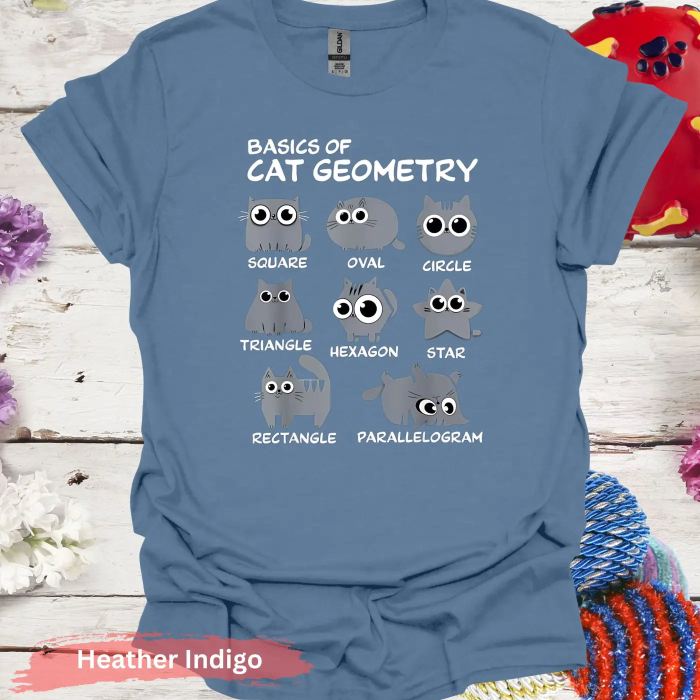 Basics of Cat Geometry Shirt - S / Heather Indigo - Physical Item