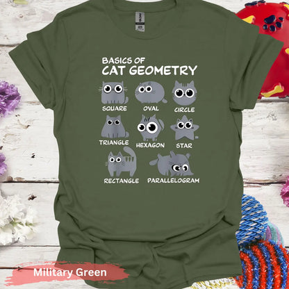 Basics of Cat Geometry Shirt - S / Military Green - Physical Item