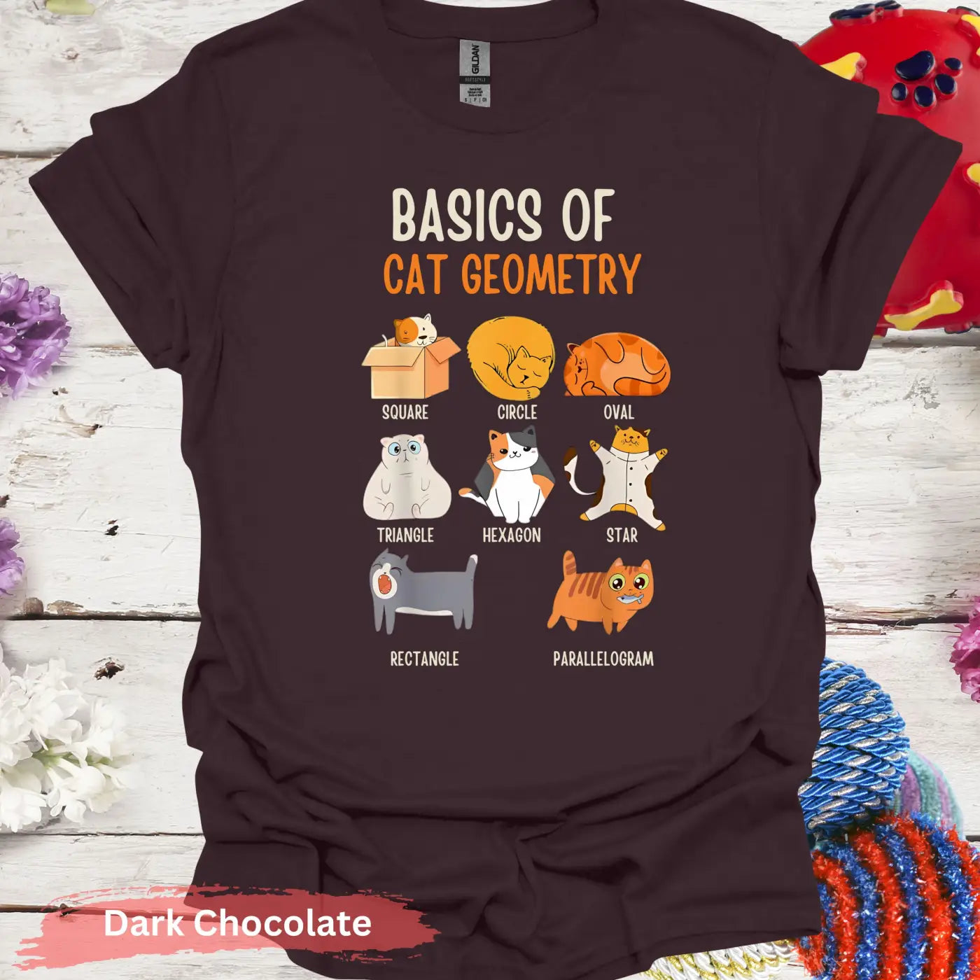 Basics of Cat Geometry Funny T-Shirt - S / Dark Chocolate - Physical Item