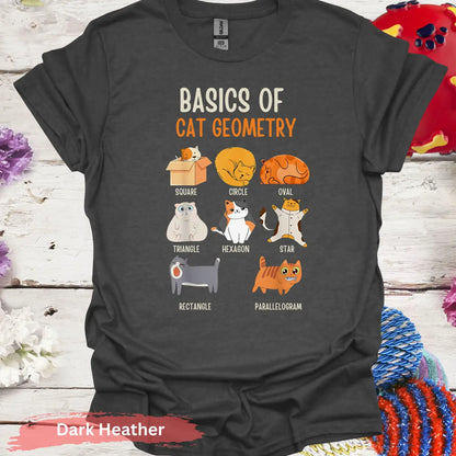 Basics of Cat Geometry Funny T-Shirt - S / Dark Heather - Physical Item