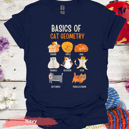 Basics of Cat Geometry Funny T-Shirt - S / Navy - Physical Item