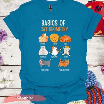 Basics of Cat Geometry Funny T-Shirt - S / Sapphire - Physical Item