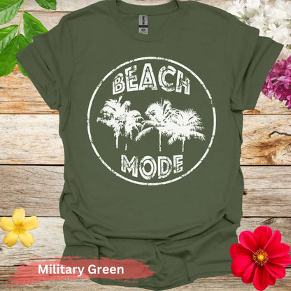 Beach Mode Grunge Graphic T-Shirt - S / Military Green - Physical Item