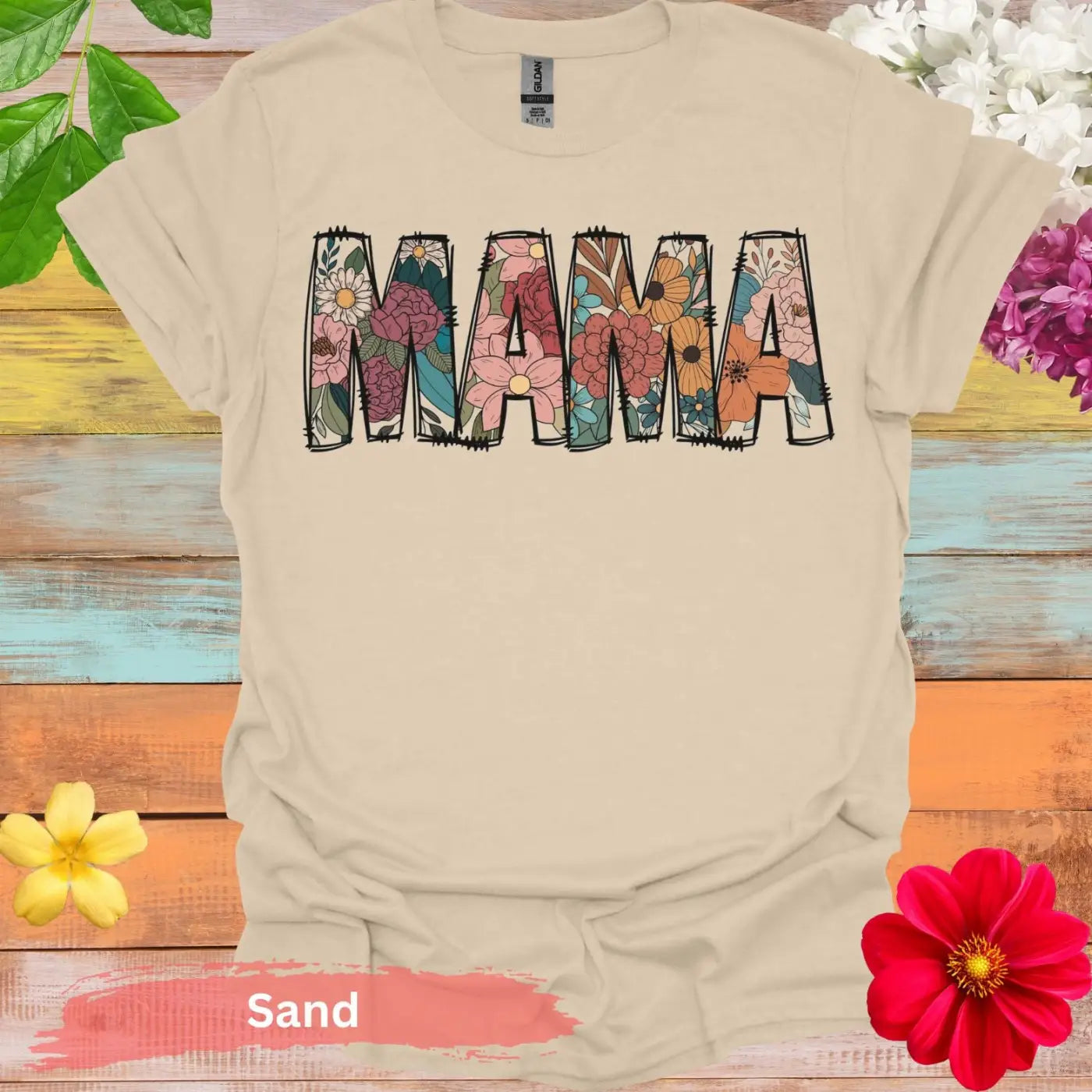 Beautiful Floral MAMA Graphic T-shirt - S / Sand - Physical Item