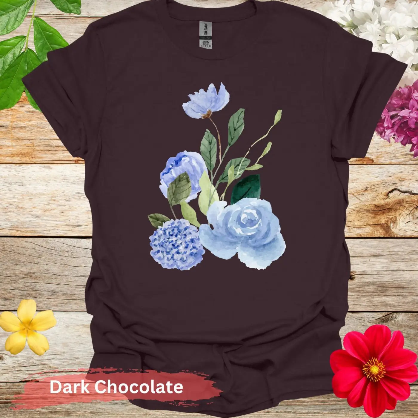 Beautiful Watercolor Floral T-Shirt - S / Dark Chocolate - Physical Item