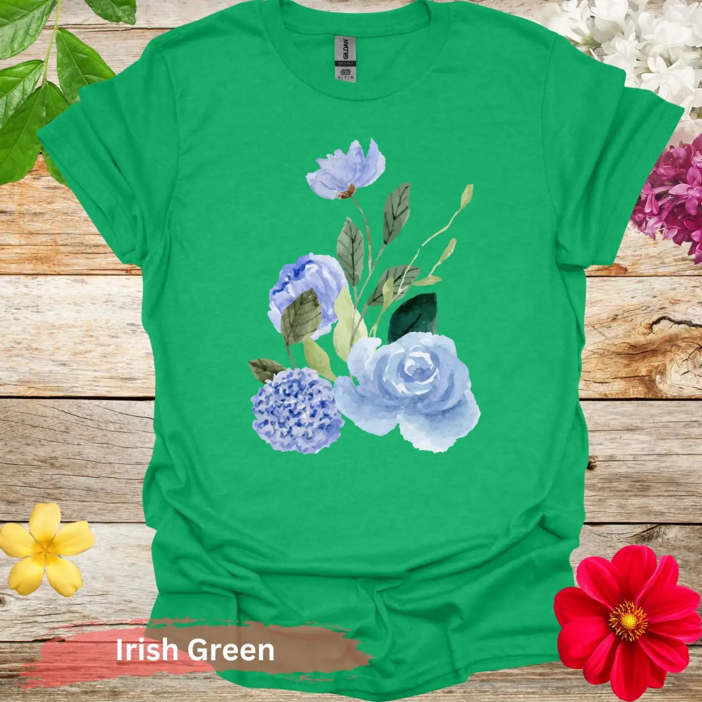 Beautiful Watercolor Floral T-Shirt - S / Irish Green - Physical Item