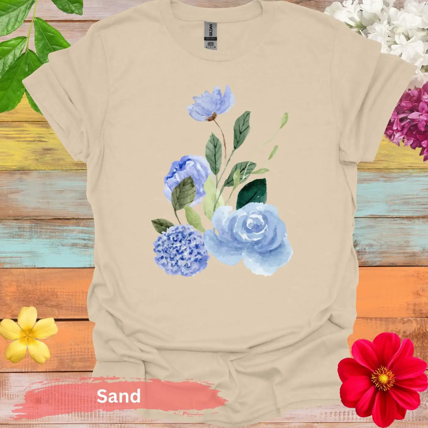 Beautiful Watercolor Floral T-Shirt - S / Sand - Physical Item