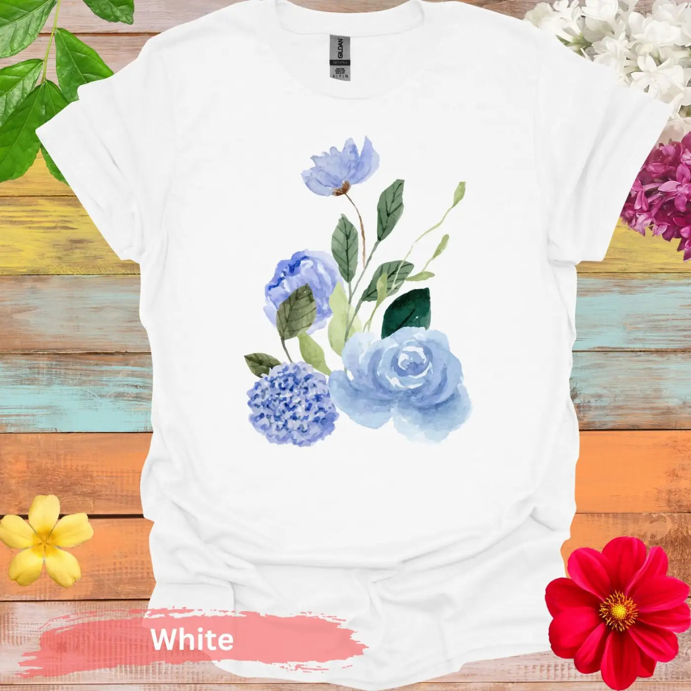 Beautiful Watercolor Floral T-Shirt - S / White - Physical Item