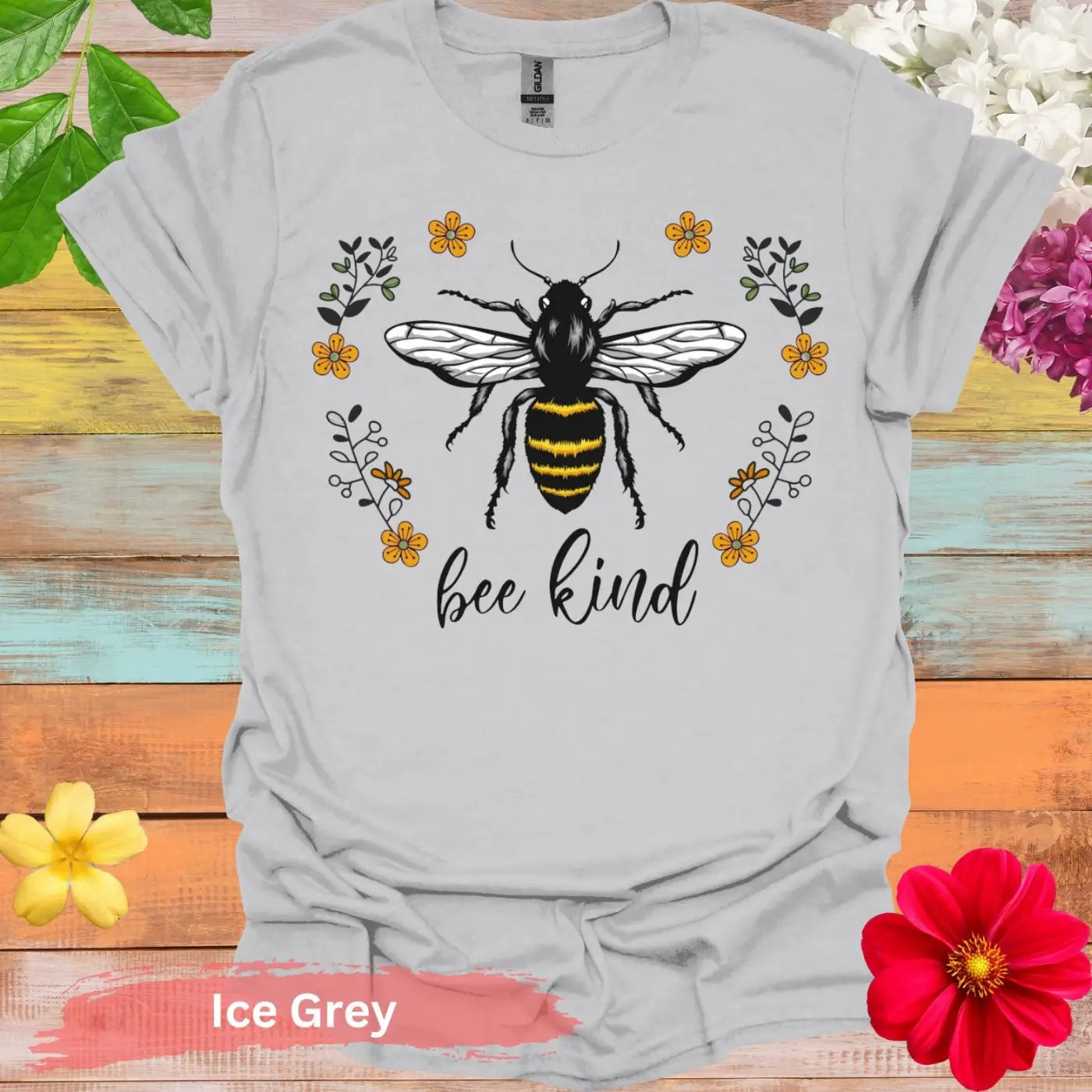 Bee Kind Graphic Floral T-Shirt - S / Ice Grey - Physical Item