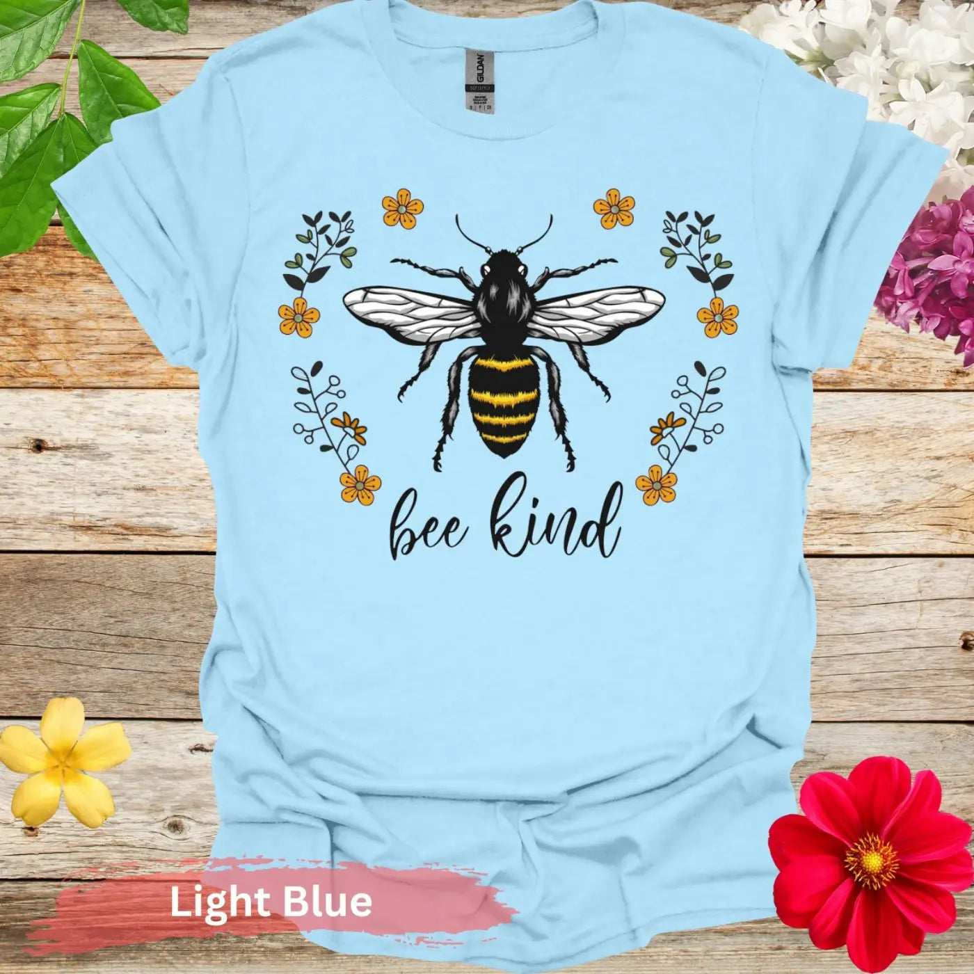 Bee Kind Graphic Floral T-Shirt - S / Light Blue - Physical Item