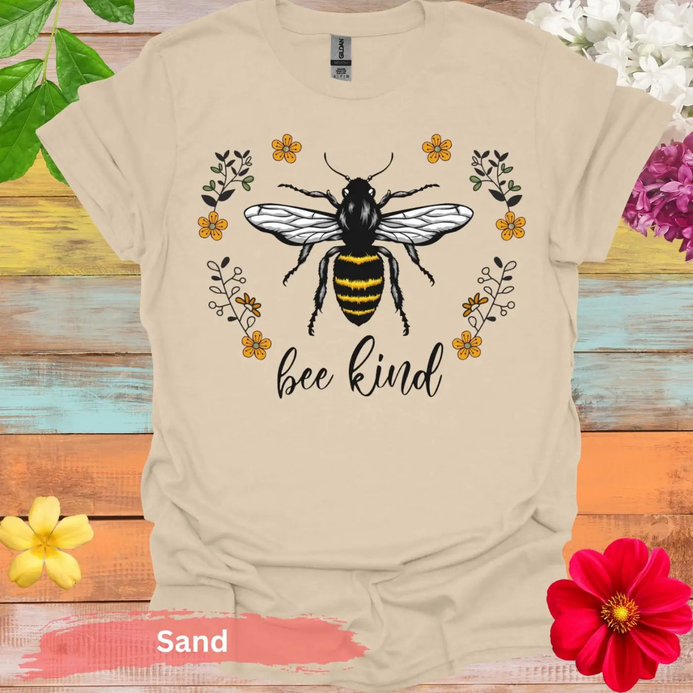 Bee Kind Graphic Floral T-Shirt - S / Sand - Physical Item