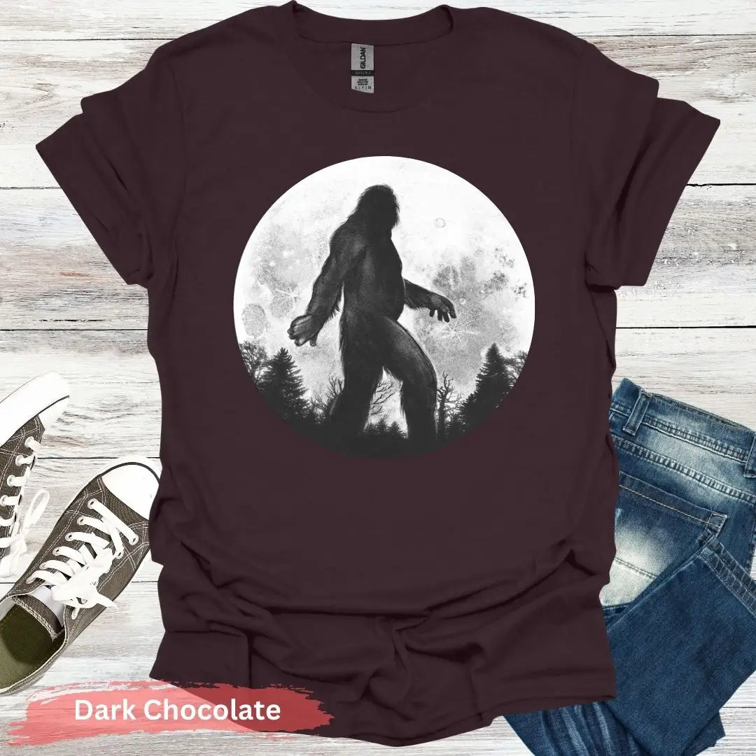 Bigfoot Silhouette Under Full Moon T-Shirt - S / Dark Chocolate - Physical Item