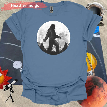 Bigfoot Silhouette Under Full Moon T-Shirt - S / Heather Indigo - Physical Item