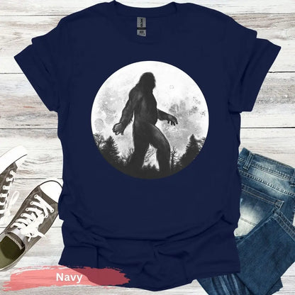 Bigfoot Silhouette Under Full Moon T-Shirt - S / Navy - Physical Item