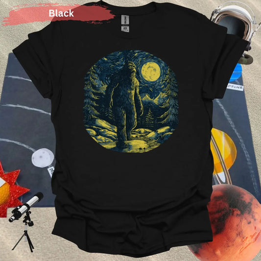 Bigfoot Under Van Gogh’s Starry Sky T-Shirt - S / Black - Physical Item