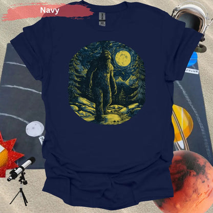 Bigfoot Under Van Gogh’s Starry Sky T-Shirt - S / Navy - Physical Item