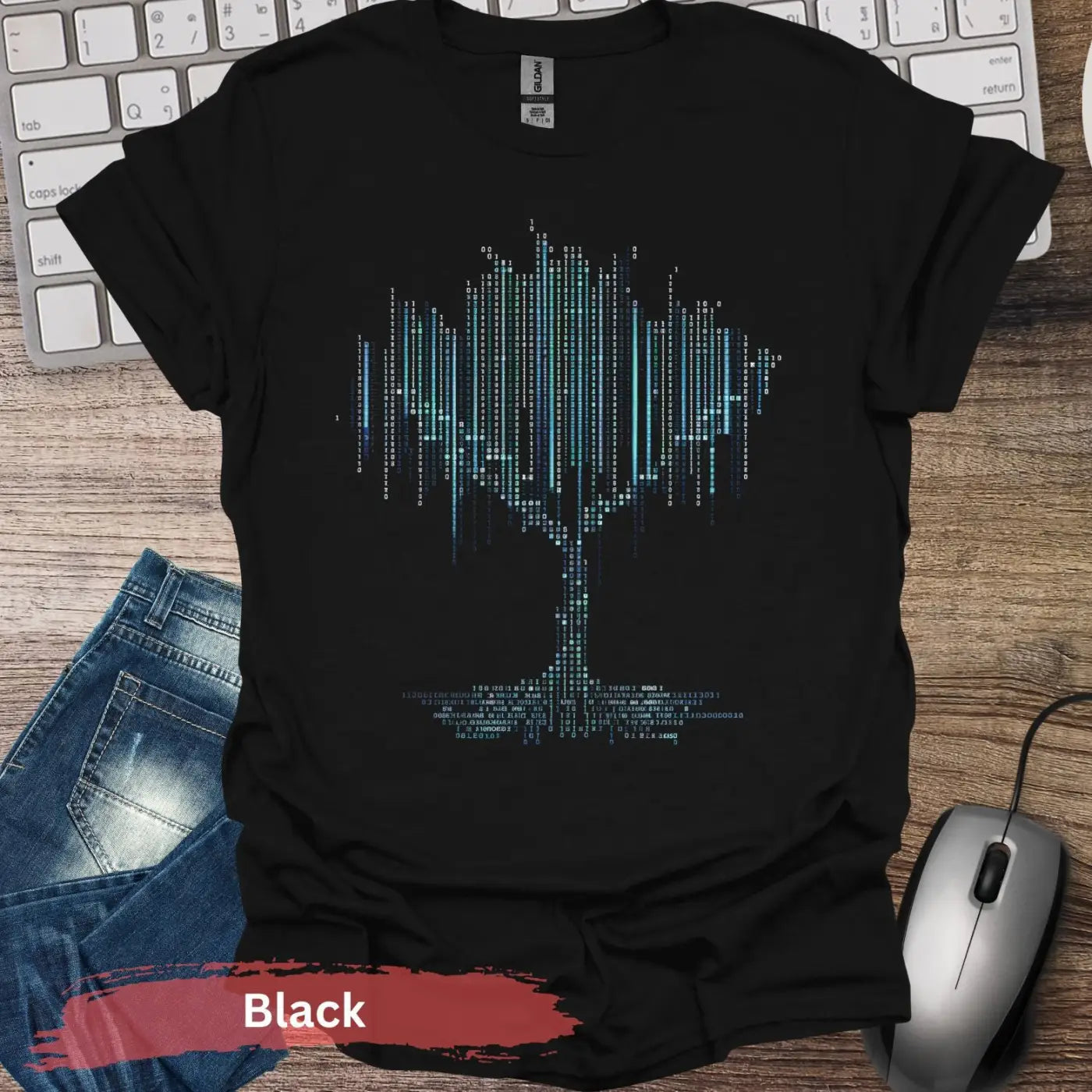 Binary Code Tree T-shirt - S / Black - Physical Item