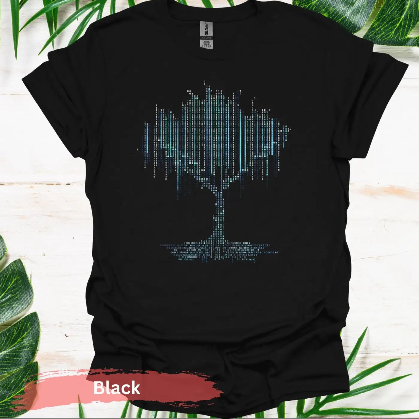 Binary Code Tree T-shirt - S / Black - Physical Item