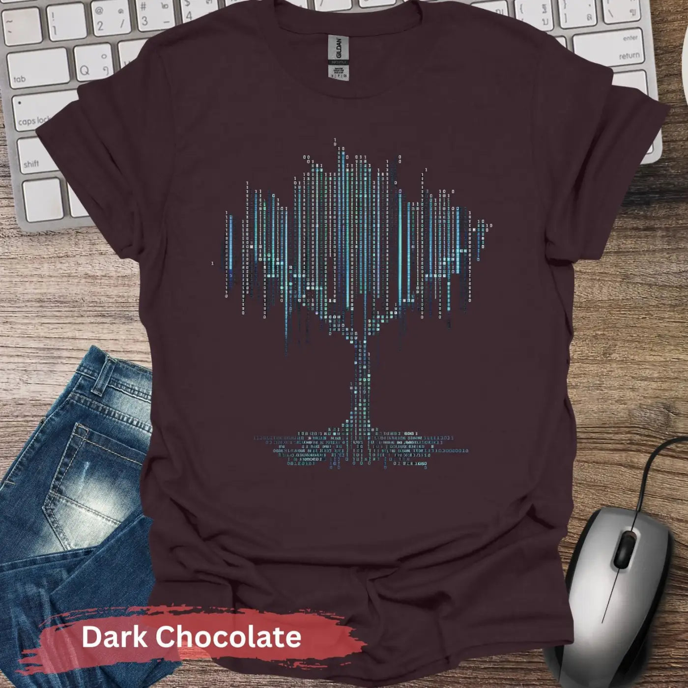 Binary Code Tree T-shirt - S / Dark Chocolate - Physical Item