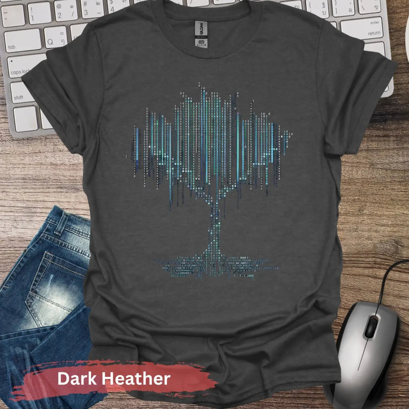 Binary Code Tree T-shirt - S / Dark Heather - Physical Item