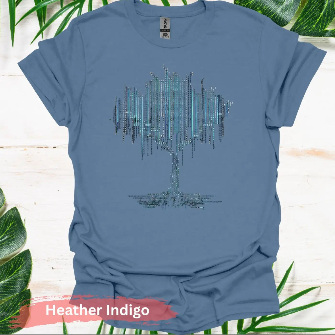 Binary Code Tree T-shirt - S / Heather Indigo - Physical Item