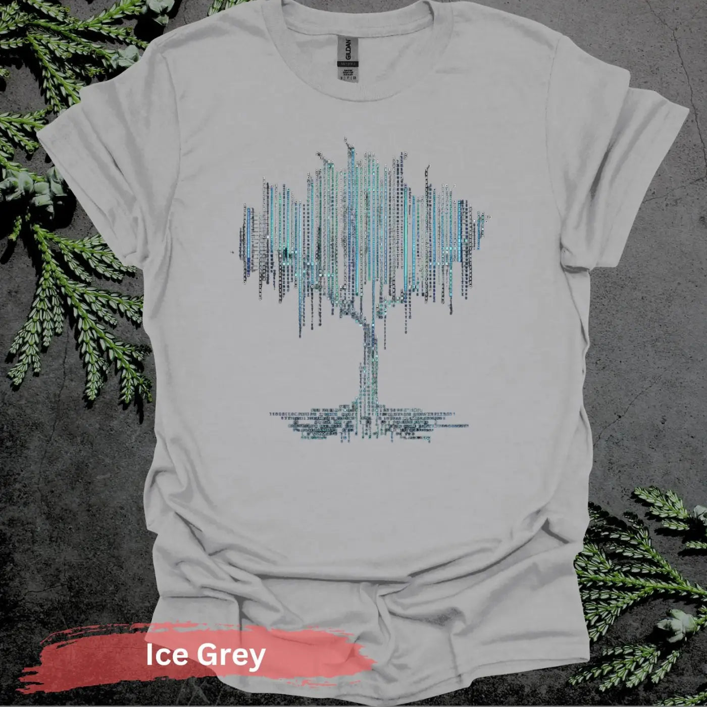 Binary Code Tree T-shirt - S / Ice Grey - Physical Item