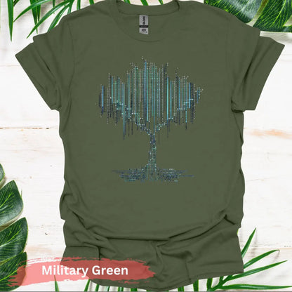 Binary Code Tree T-shirt - S / Military Green - Physical Item