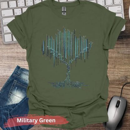 Binary Code Tree T-shirt - S / Military Green - Physical Item