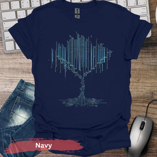 Binary Code Tree T-shirt - S / Navy - Physical Item