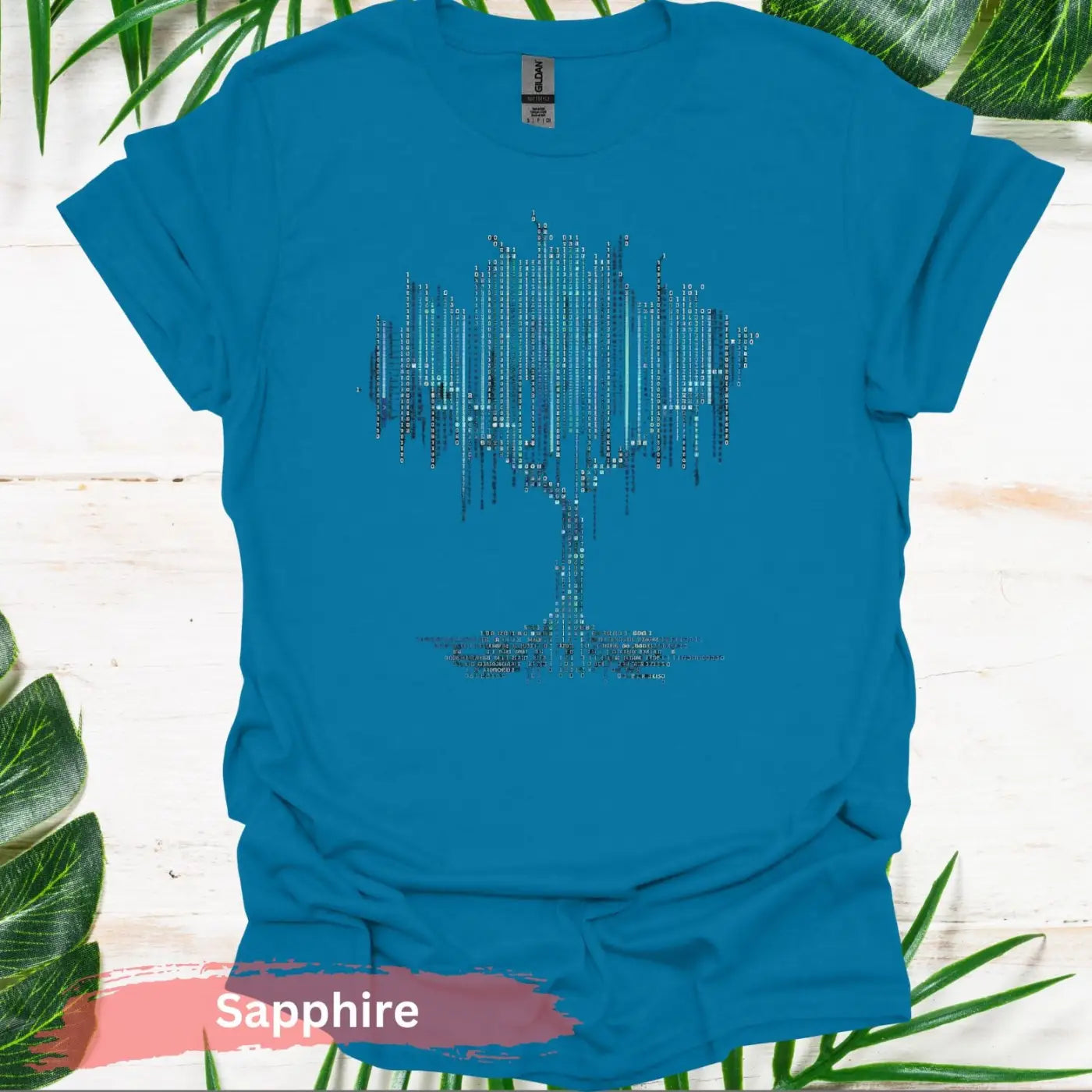 Binary Code Tree T-shirt - S / Sapphire - Physical Item