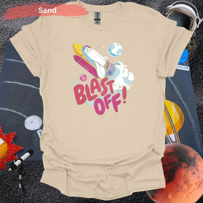 Colorful Blast Off: Vibrant Space Shuttle T-Shirt - S / Sand - Physical Item