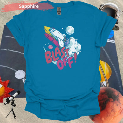 Colorful Blast Off: Vibrant Space Shuttle T-Shirt - S / Sapphire - Physical Item