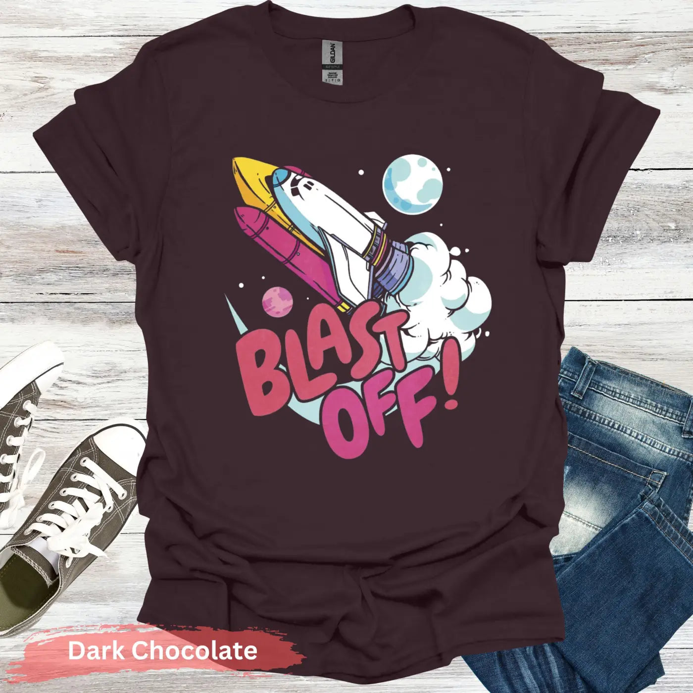 Blast Off T-Shirt - S / Dark Chocolate - Physical Item