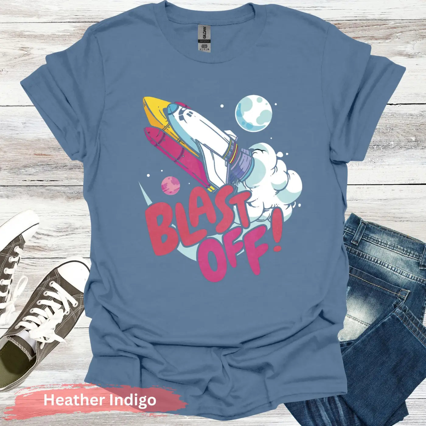 Blast Off T-Shirt - S / Heather Indigo - Physical Item