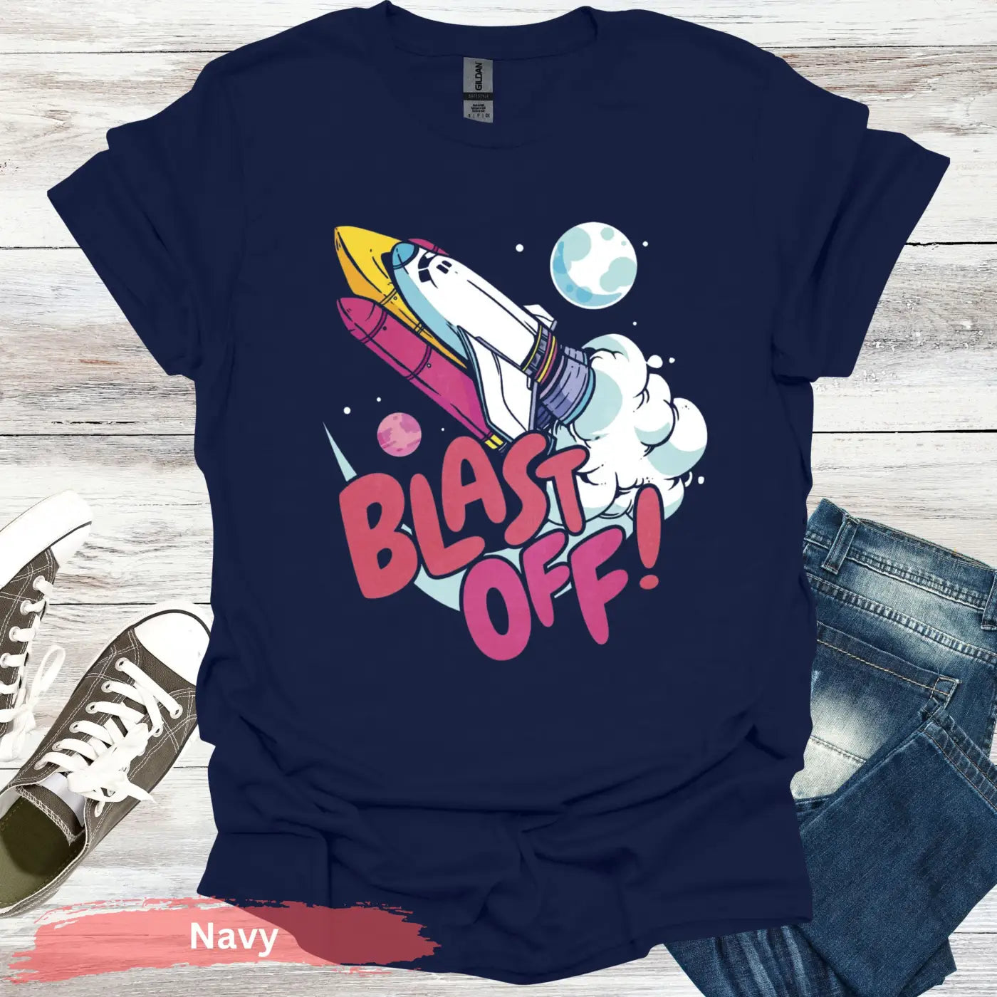 Blast Off T-Shirt - S / Navy - Physical Item