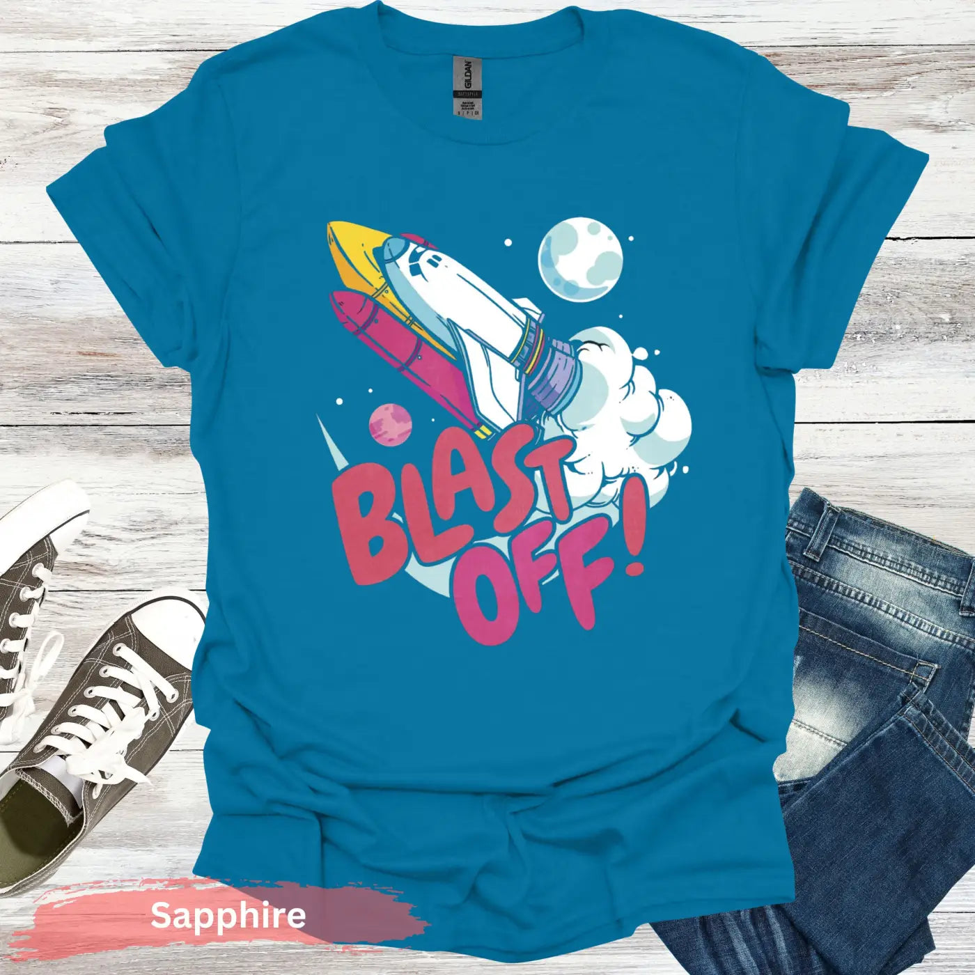 Blast Off T-Shirt - S / Sapphire - Physical Item