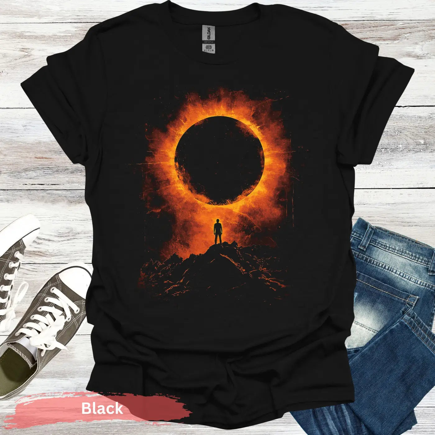 Blazing Solar Eclipse Lone Wanderer T-shirt - S / Black - Physical Item