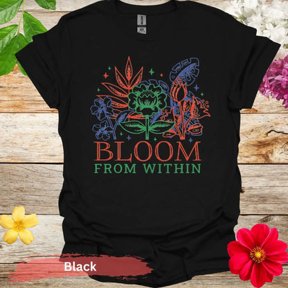 Bloom From Within Floral Graphic T-Shirt - S / Black - Physical Item