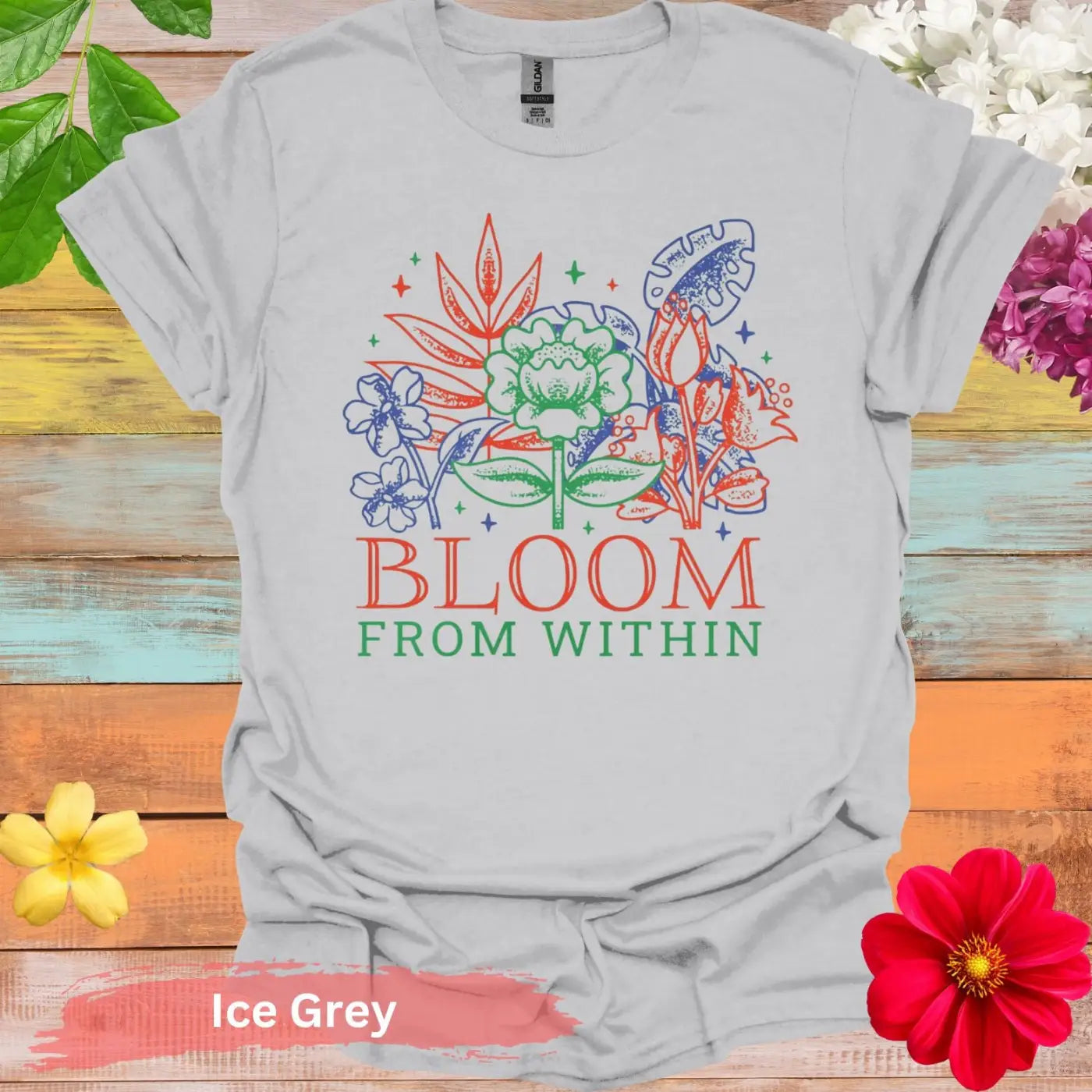 Bloom From Within Floral Graphic T-Shirt - S / Ice Grey - Physical Item